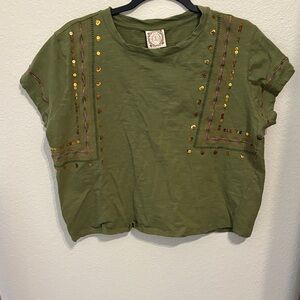 Embroidered Green Crop Top